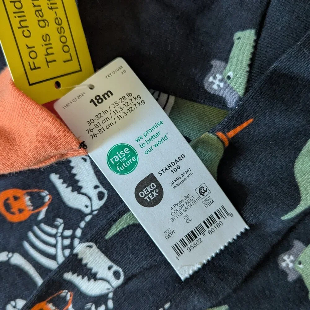 NWT Carter's Toddler Halloween Black Orange Glow Pajamas Shirt 4-piece Set 18m